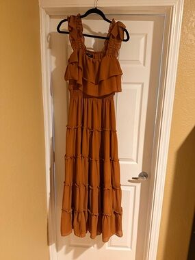 Lulu's Rust Orange Off-Shoulder Maxi Dress
